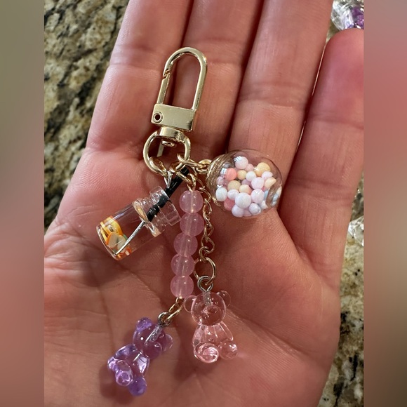 Accessories - Gold Purple and Pink Keychain with Bear Charms